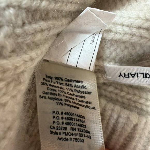 Cashmere Beanie Hat Pom Pom Pouf Faux Fur Oatmeal Cream Auxiliary Aritzia - Picture 2 of 8